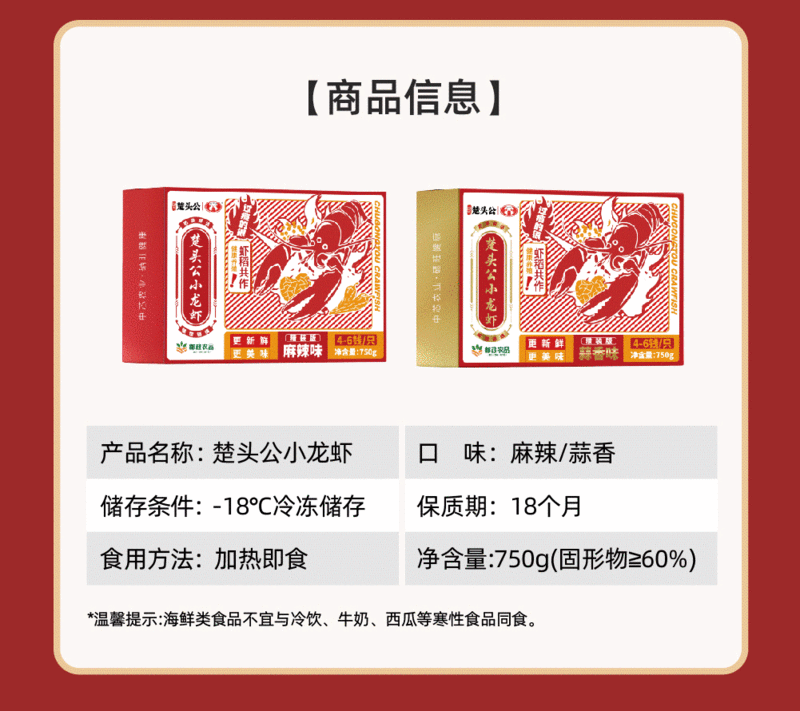 楚头公 小龙虾（4-6钱）750g*3