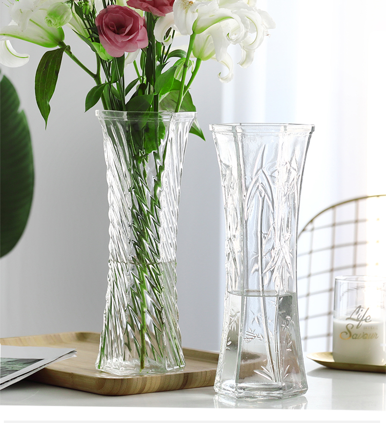 特大号玻璃花瓶透明水养富贵竹花瓶插花摆件客厅家用插花瓶客厅装饰