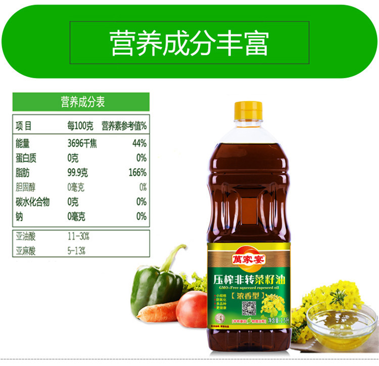 萬家宴 头道压榨非转菜籽油（浓香型）1.5L非转基因 纯物理压榨