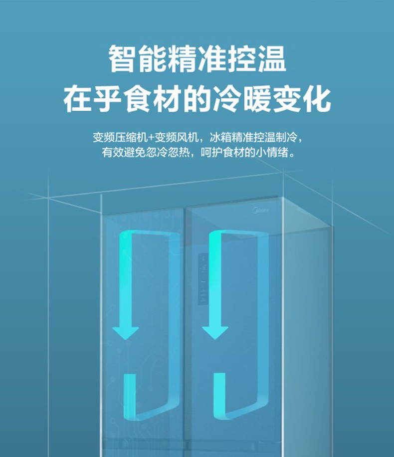 美的/MIDEA  家用电冰箱465升一级能效十字四门变频净味风冷无霜BCD-465WTPZM(E)