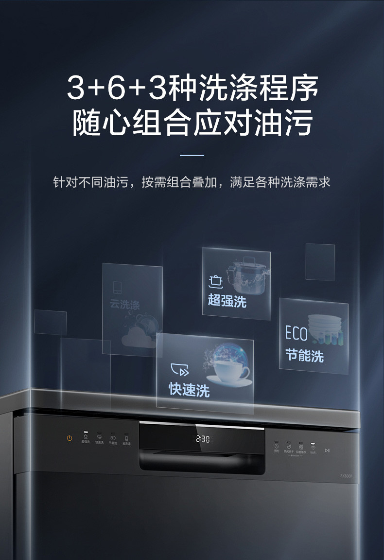 美的/MIDEA 15套嵌入式洗碗机RX600P一级水效三星消毒分层洗热风烘干