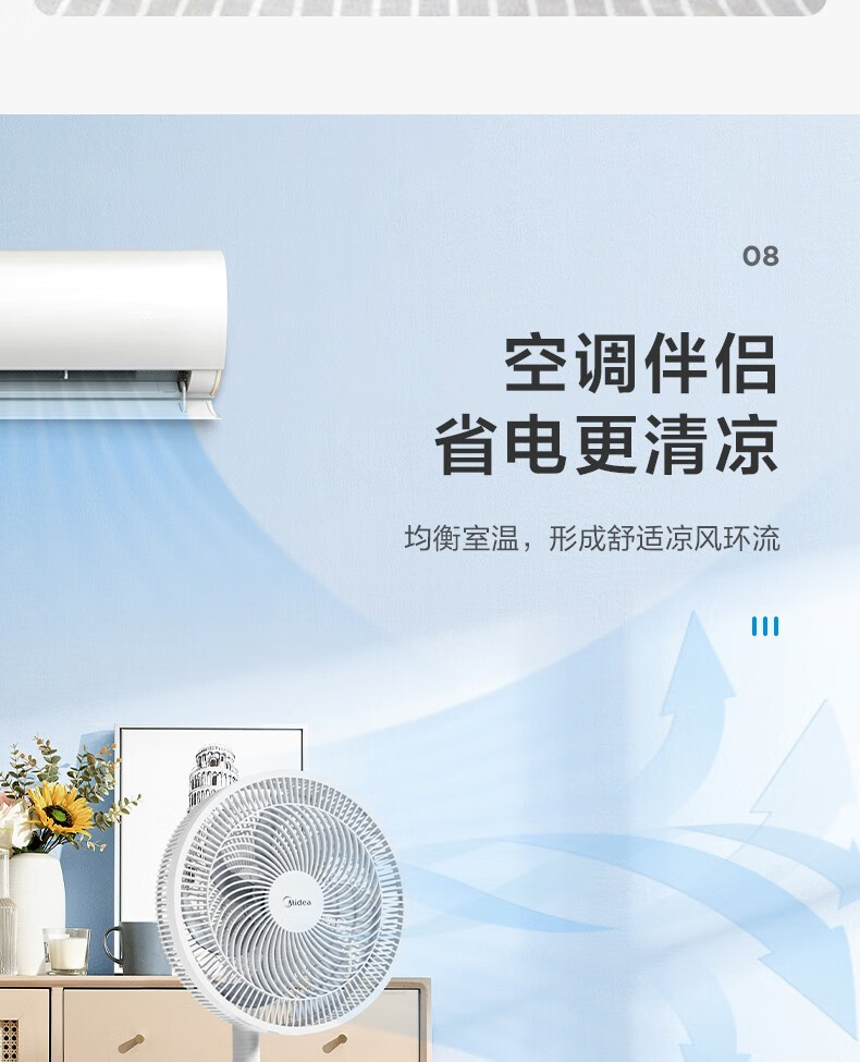 美的/MIDEA 电风扇落地扇家用卧室七叶电风扇摇头安静3档机械SAF30AC