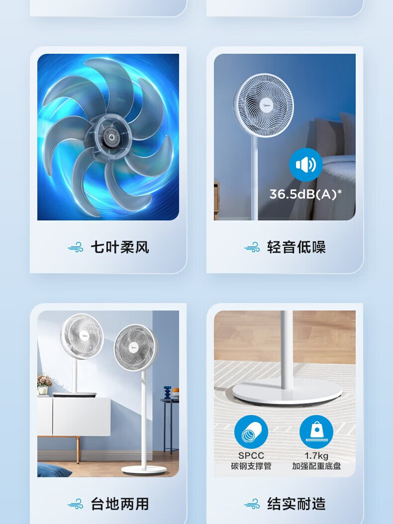 美的/MIDEA 家用电风扇落地扇FSA30YB三档风速广角送风三页柔和风