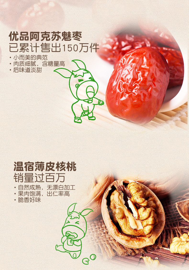 【西域美农_零食组合750g】新疆特产 葡萄干核桃红枣零食大礼