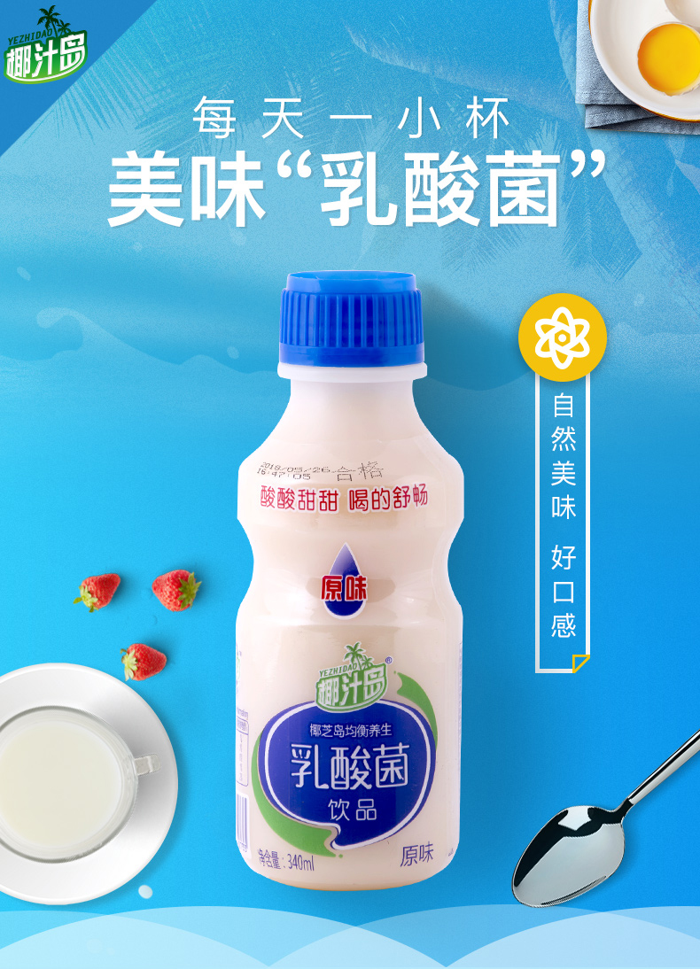 【椰汁岛 乳酸菌340mlx12瓶】原味  乳酸菌饮品儿童牛奶酸奶饮料整箱