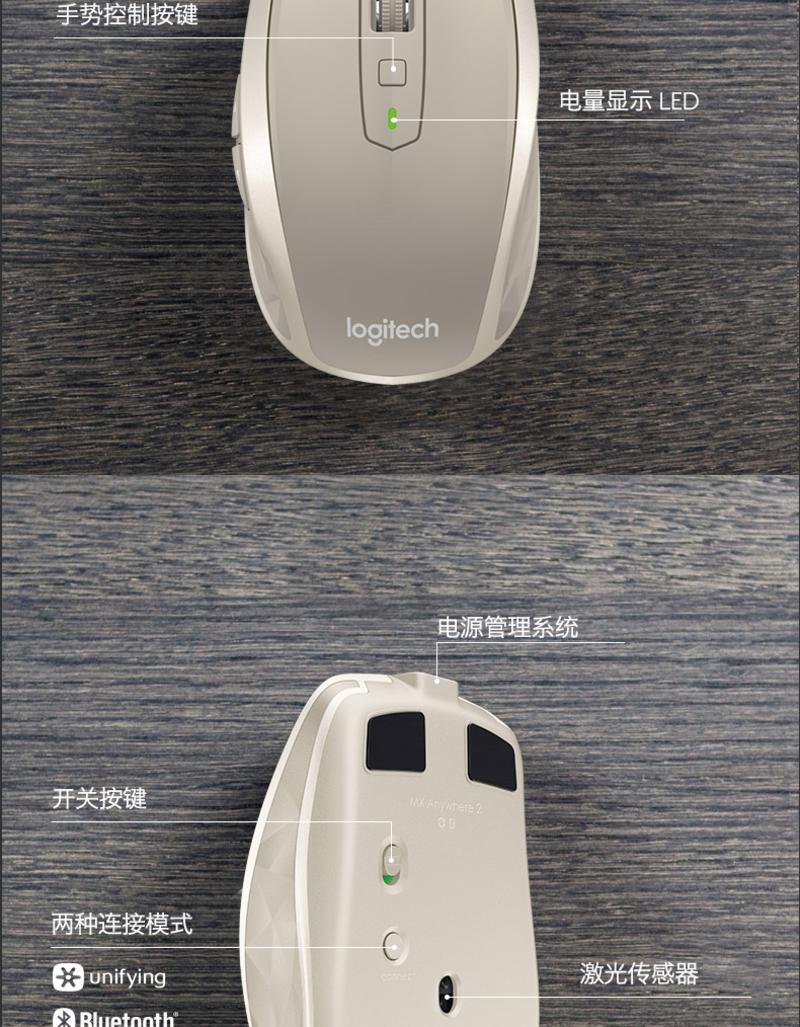 罗技/Logitech无线便携鼠标MX Anywhere2蓝牙优联双模式无界激光技术鼠标