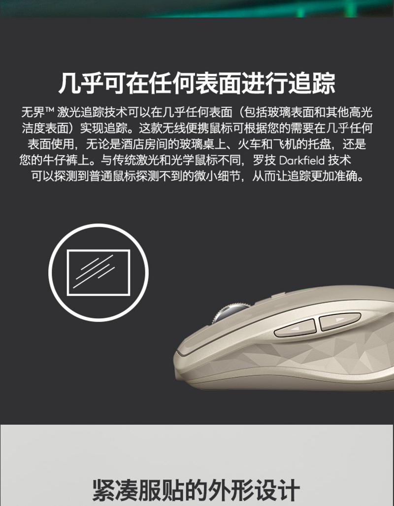 罗技/Logitech无线便携鼠标MX Anywhere2蓝牙优联双模式无界激光技术鼠标