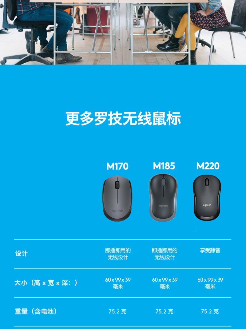 罗技/Logitech M220无线无声静音鼠标办公电脑笔记本M215升级鼠标