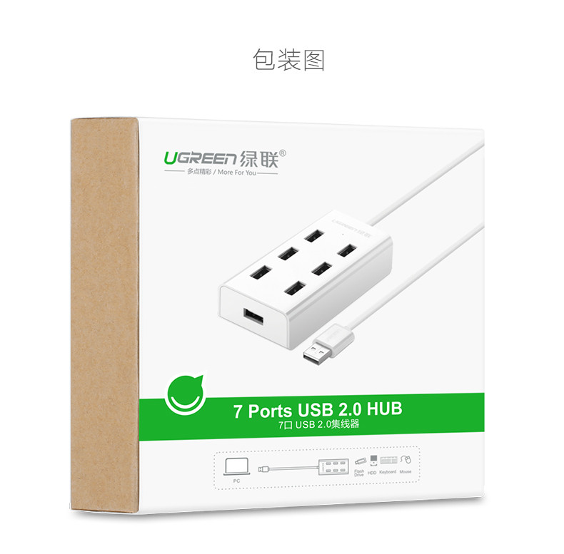 绿联（UGREEN） 绿联 usb分线器集线器7口扩展电脑笔记本多接口转换器USB2.0HUB