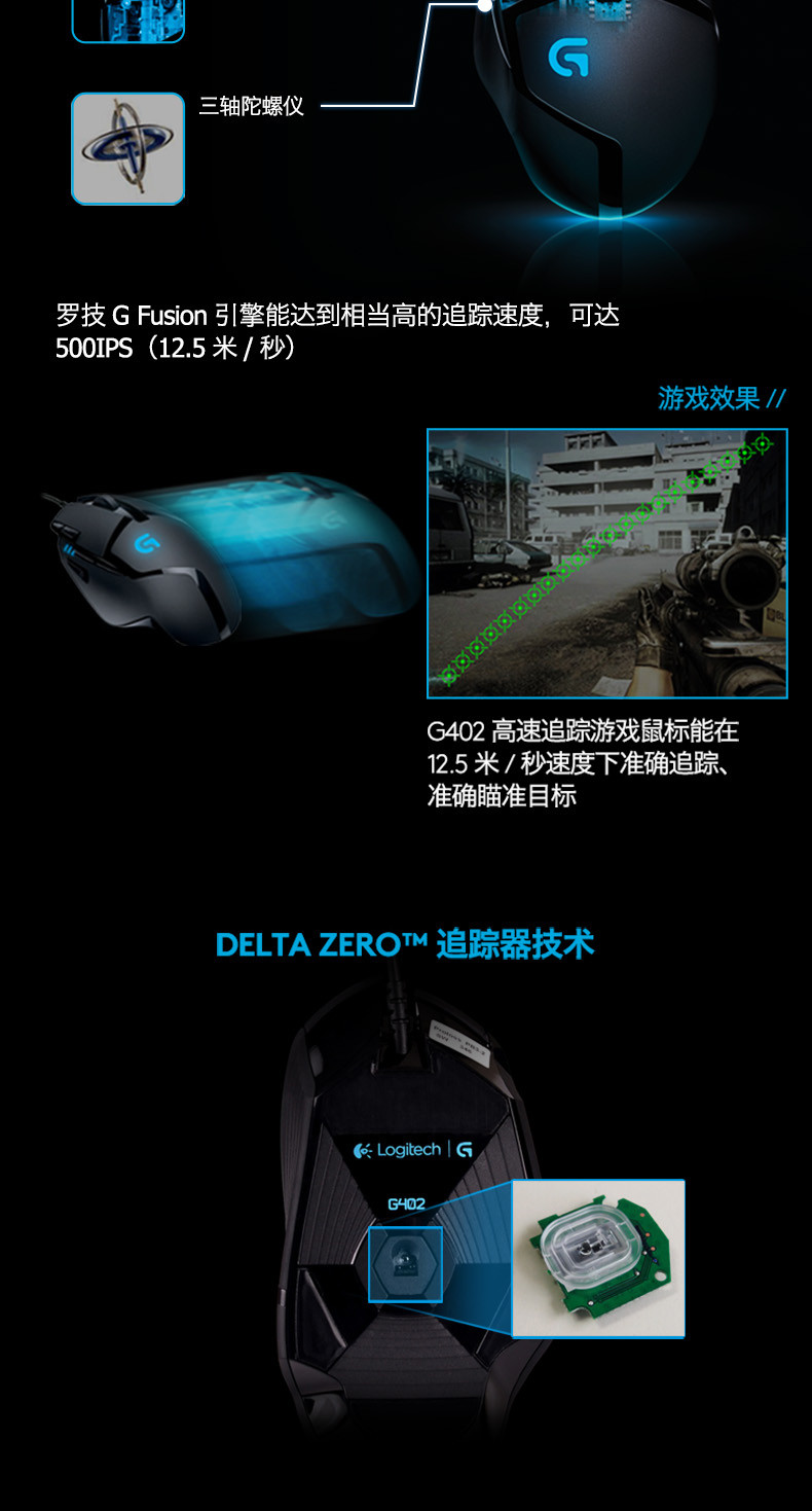 罗技/Logitech G402有线背光游戏鼠标电脑电竞宏编程