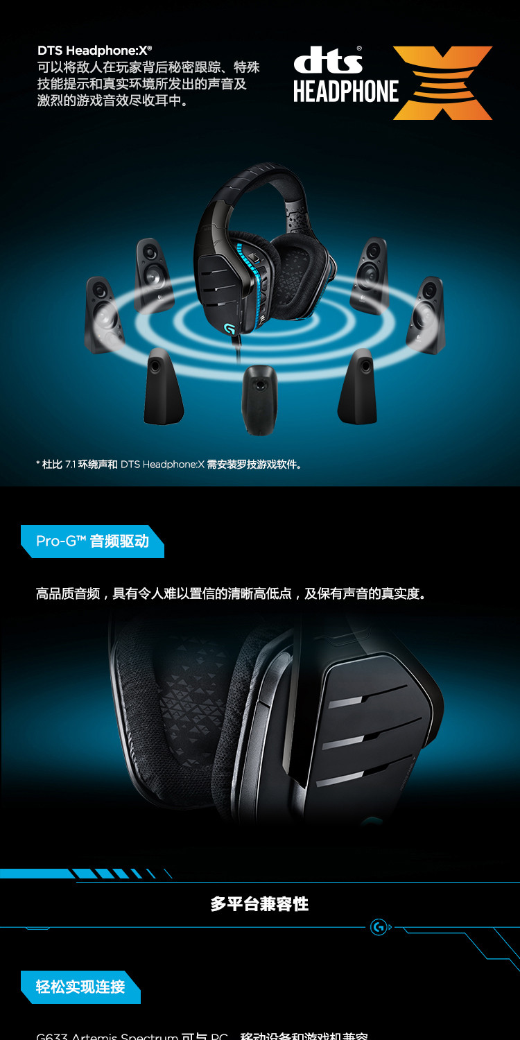 罗技/Logitech G633 7.1游戏耳机麦克风听音辨位耳机