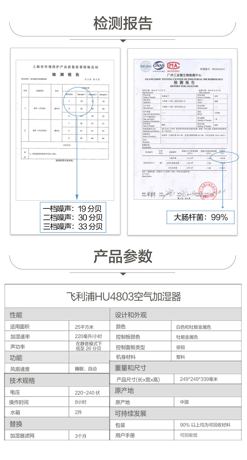 飞利浦加湿器家用卧室HU4803小型迷你便携式大容量智能无雾补水