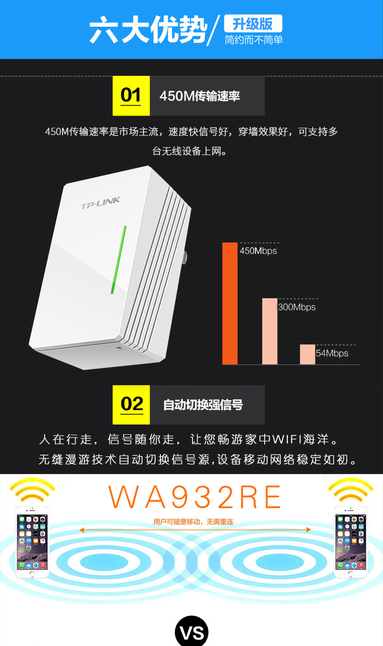 TP-LINK 信号放大器WiFi增强器家用无线网络中继高速穿墙接收加强扩大路由扩展穿墙王