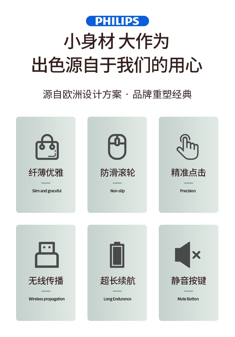 飞利浦无线鼠标静音无声便携台式电脑办公游戏商务男女生可爱少女心适用于苹果笔记本电脑