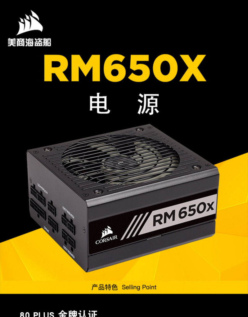 美商海盗船（USCORSAIR）RM650x额定650w海盗船电源全模组金牌台式电脑主机静音