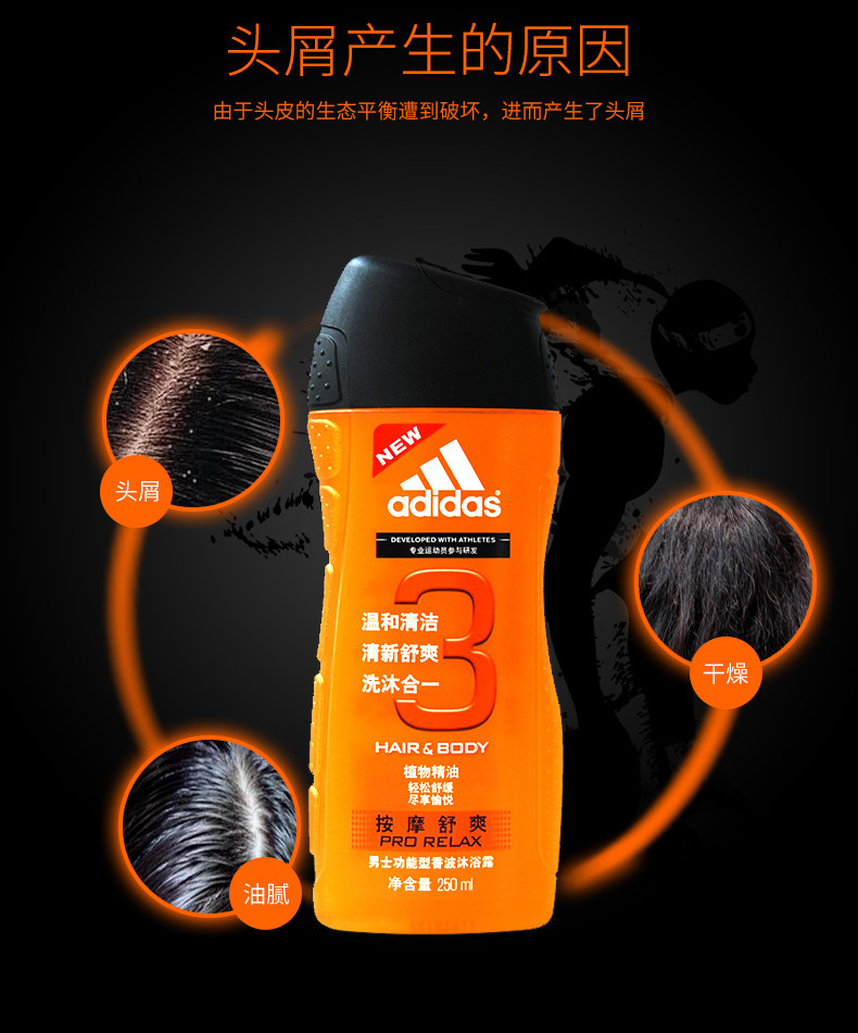 Adidas/阿迪达斯 男士功能型香波沐浴露-按摩舒爽