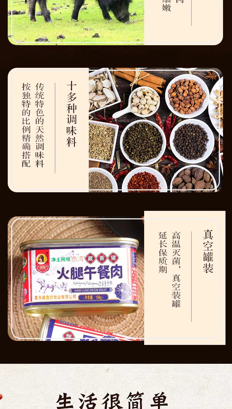 藏邮鲜 藏香猪午餐肉罐头198g单盒体验装黑水县