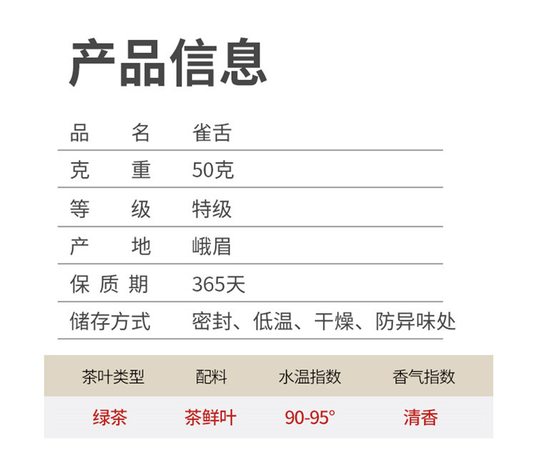 徽将军 2021新茶雀舌50g绿茶毛尖春茶四川峨眉山竹叶茶