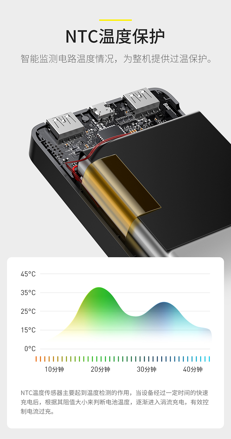 baseus 倍思充电宝10000毫安自带线超薄小巧便携移动电源适用于苹果品牌15W迷你可爱超好