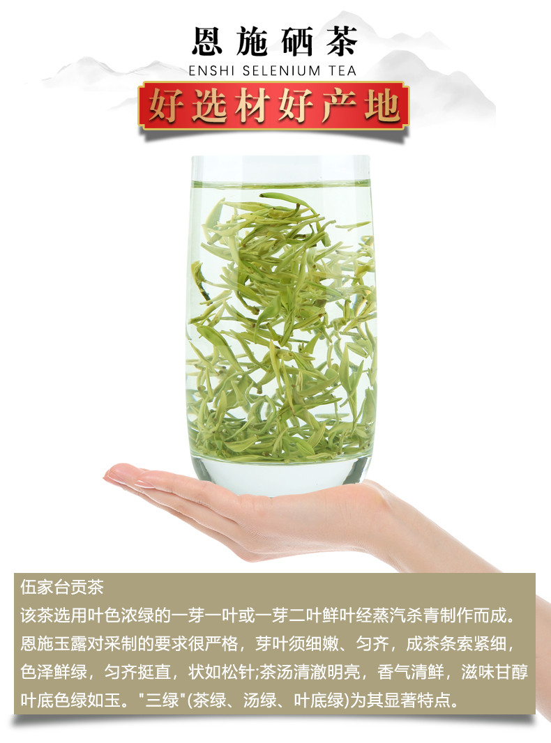 【邮政扶贫-湖北宣恩】恩施硒茶新茶伍家台贡茶瑶圃小袋茶明前特级绿茶礼盒装300g