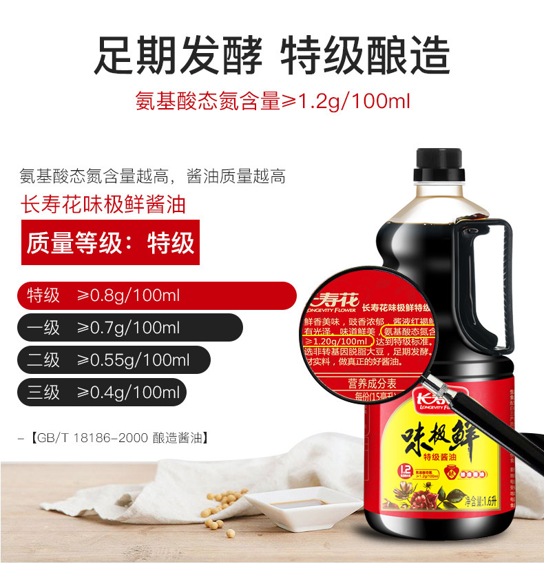 长寿花 味极鲜特级酱油1.6L调味厨房调料生抽调味品凉拌炒菜