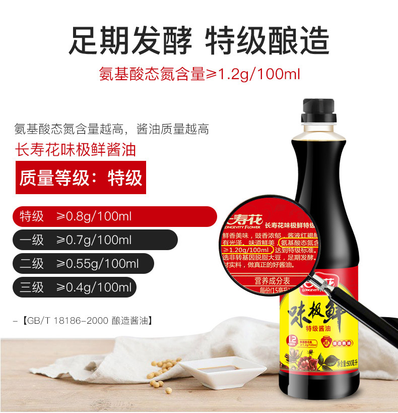 长寿花 味极鲜特级酱油500ml酱油调味品