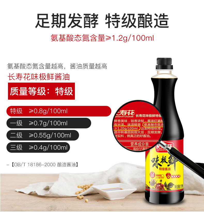 长寿花  味极鲜特级酱油1L生抽调味厨房调料调味品