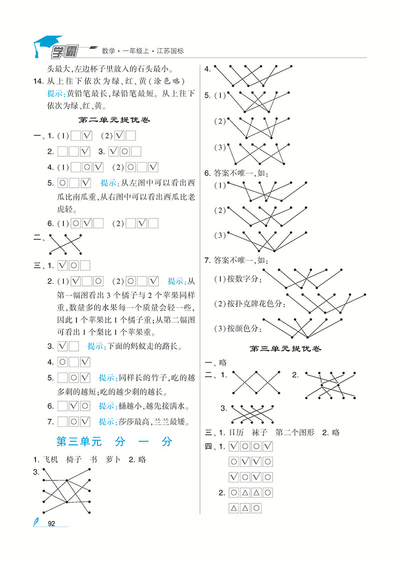 经纶学典 2019新版 数学 一年级上1年级上 江苏国标苏教版JS 小学学霸+学霸提优大试卷 套装