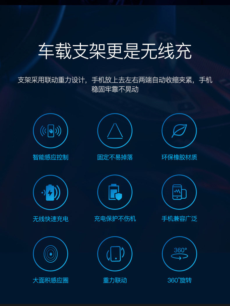 龙岱 汽车车载S5魔夹车载手机架汽车用无线充电器智能自动感应导航车内支架带车充