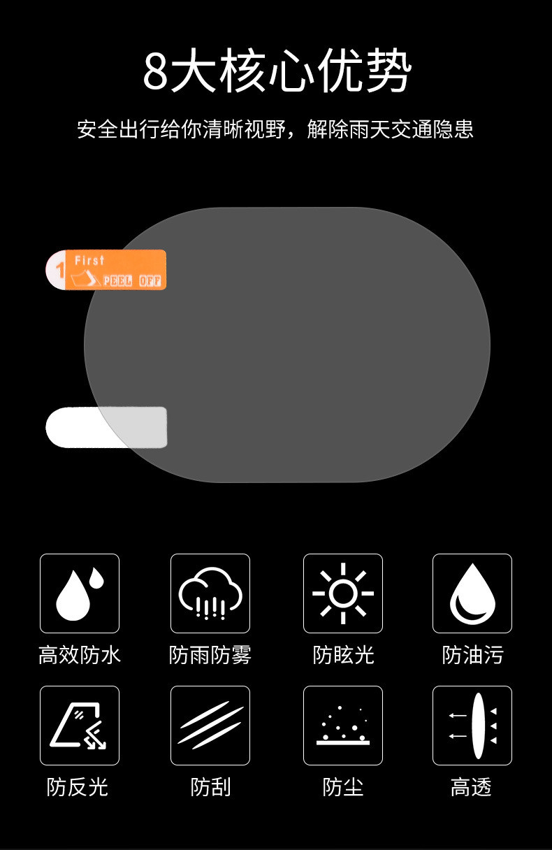 汽车后视镜防雨膜汽车后视反光倒车镜贴膜雨天纳米防雾炫目保护贴