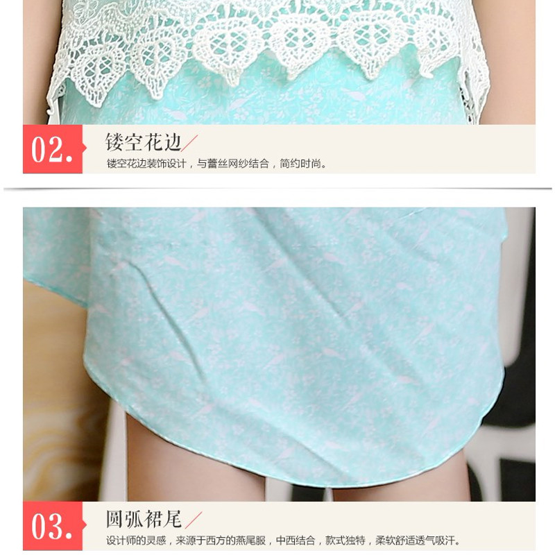 锦依偎睡裙女短袖夏季女士居家服蕾丝花边荷叶袖前短后长休闲可外穿系列