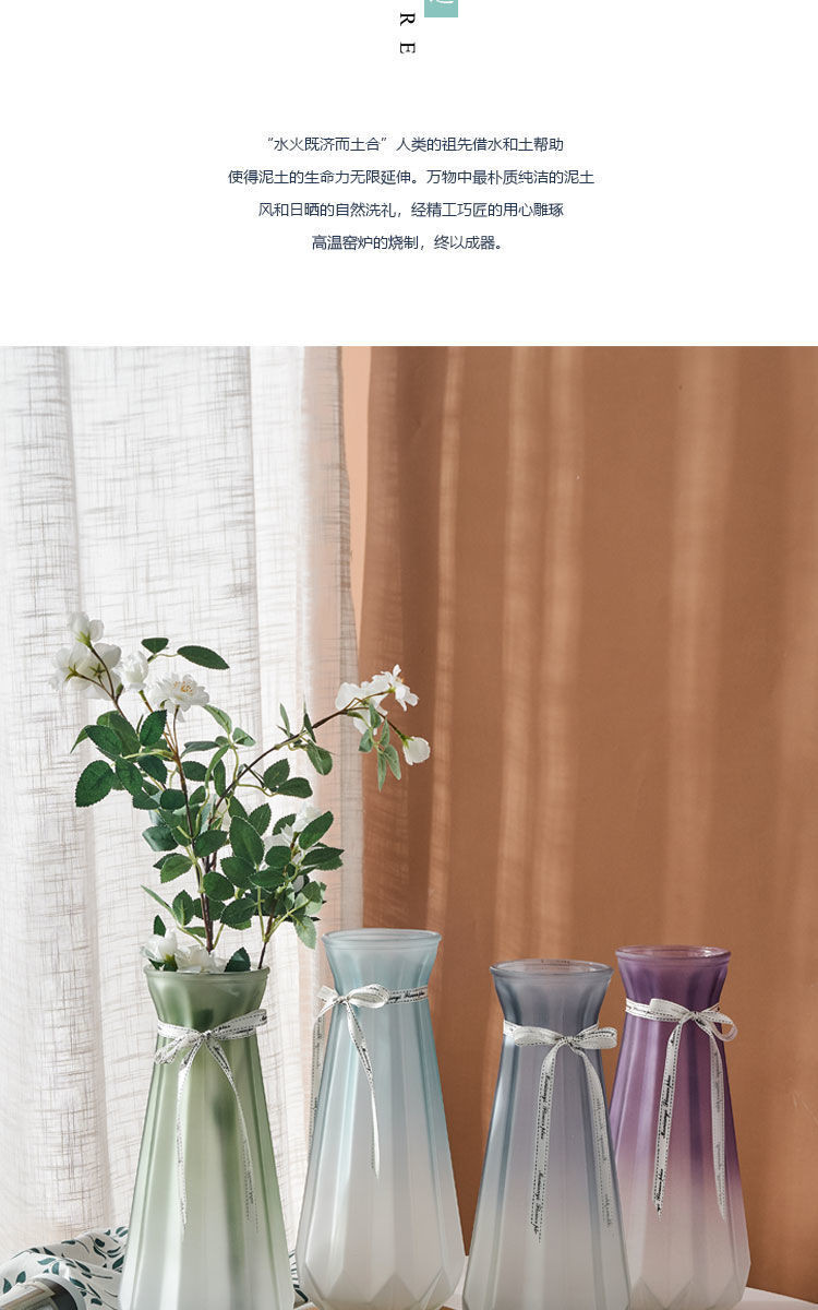 简约玻璃花瓶透明创意网红轻奢插干花鲜花客厅摆件家居容器富贵竹