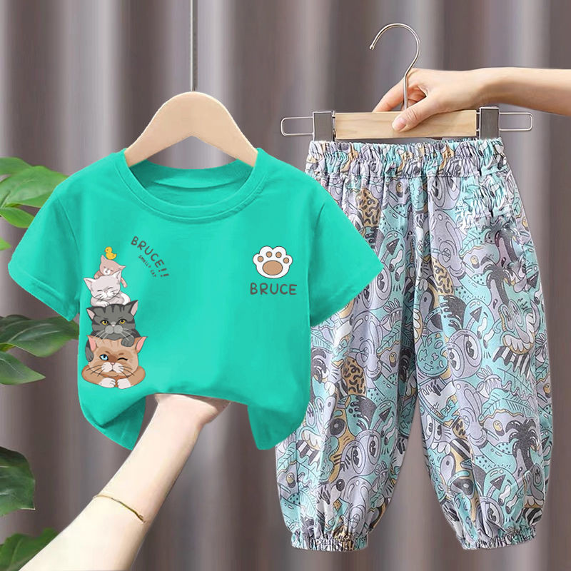 儿童夏季套装2022新款纯棉短袖T恤男童女童宝宝洋气上衣两件套潮