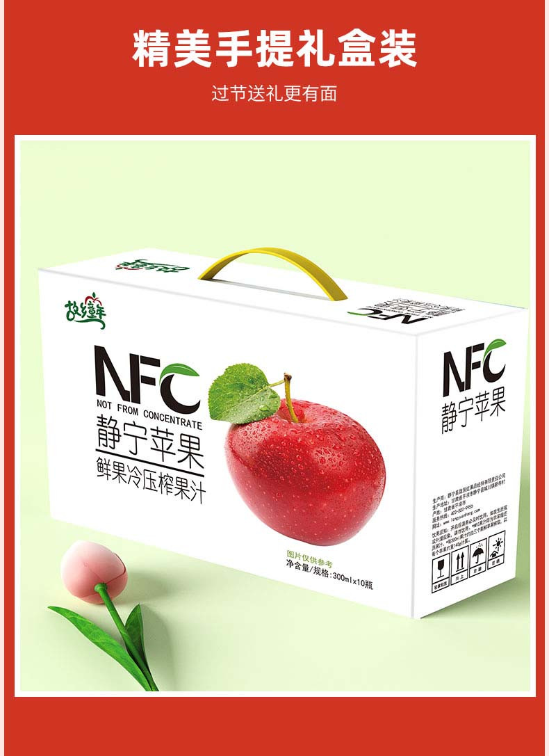 故乡童年 NFC鲜榨静宁苹果汁300ml*10瓶