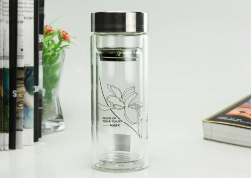 富光杯双层玻璃杯FB1009-280ml带盖 透明 水杯子 男士女士泡茶杯