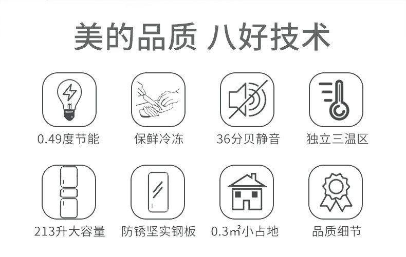 美的 BCD-213TM(E)冰箱三门家用小型双开门电节能双门冷冻冷 藏柜