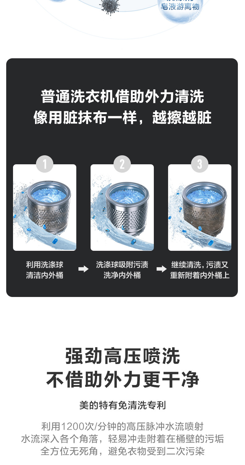 美的  10公斤KG洗衣机 全自动家用大容量变频滚筒洗衣机 MG100V11D