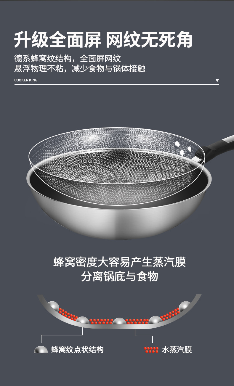 炊大皇/COOKER KING 不粘锅32cm家用304不锈钢炒菜锅炒锅明火电磁炉通用