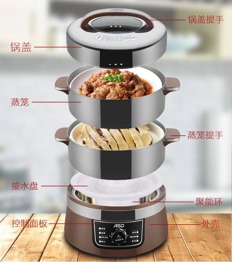 爱仕达/ASD  AZ-Y30J102电蒸锅电火锅不锈钢多功能大容量蒸菜蒸饭