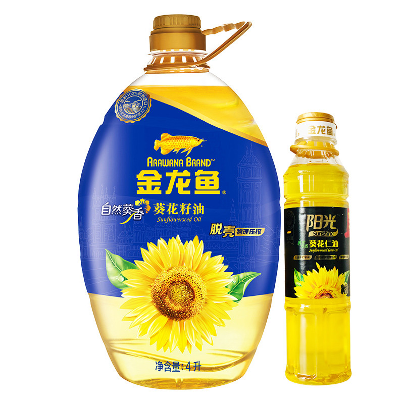 金龙鱼非转基因自然葵香葵花籽油4L+400ML阳光葵花仁油/桶  包邮