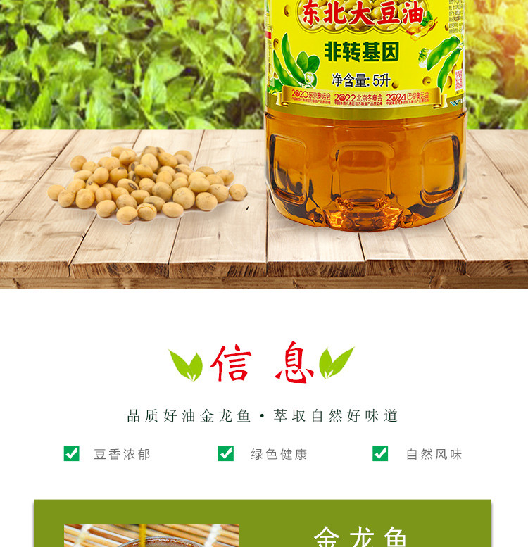 金龙鱼非转基因东北大豆油5L/桶  三级东北纯豆油 家用炒菜