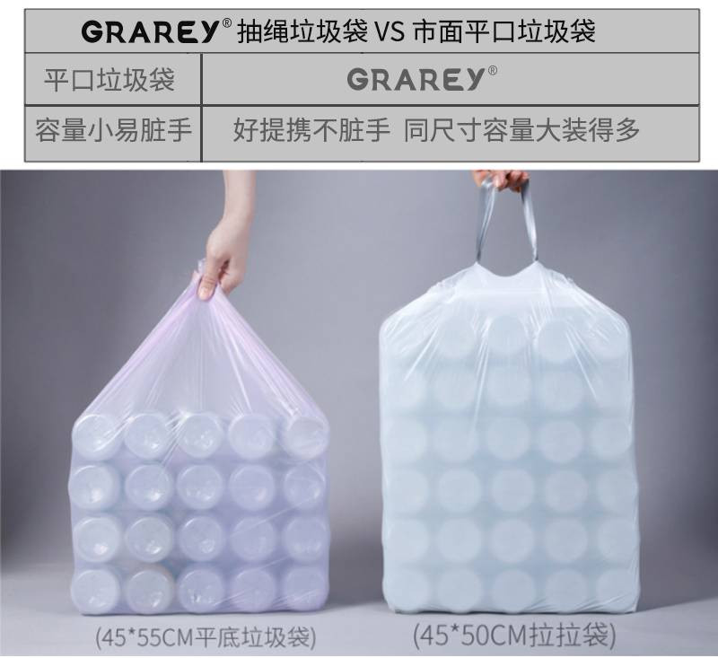 GRAREY 抽绳垃圾袋3包【厦门馆】粉白/蓝白/灰白组合80只/包YB