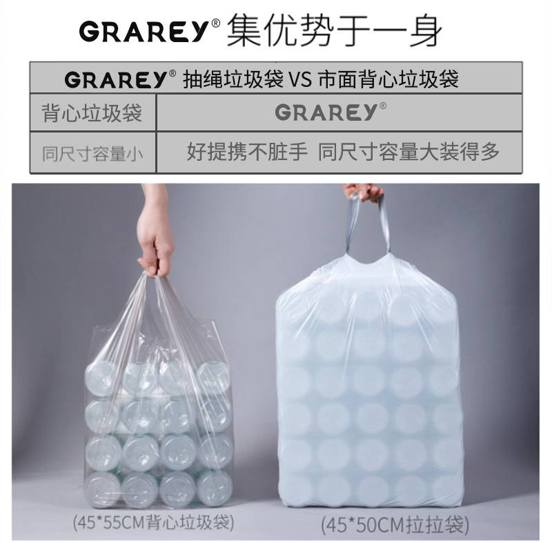 GRAREY 抽绳垃圾袋3包【厦门馆】粉白/蓝白/灰白组合80只/包YB