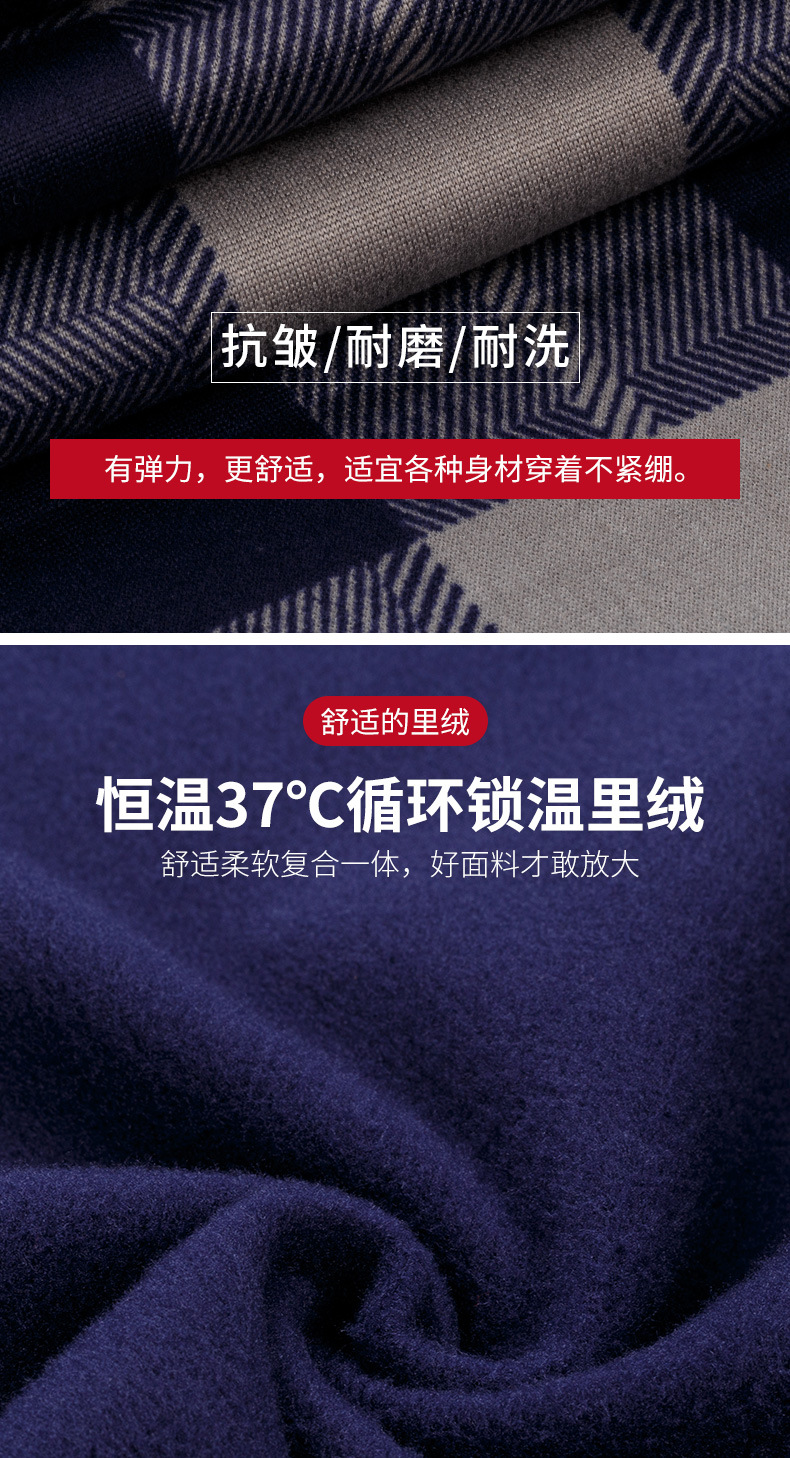 秋冬新款男士保暖衬衫韩版休闲中年印花加绒加厚衬衫格子衬衫男爸爸装 长袖衬衫男MZG