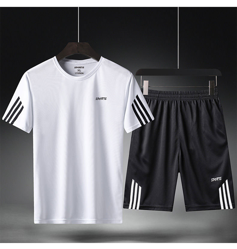 夏季运动套装男短袖短裤2件装休闲跑步篮球透气速干衣