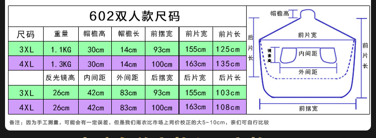 秋正双人602款4XL雨衣摩托车电动车牛津布雨披 加大加宽大帽檐