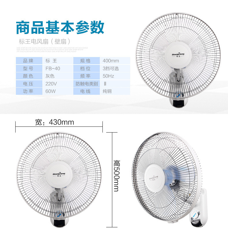 标王 家用电风扇壁挂式摇头风扇