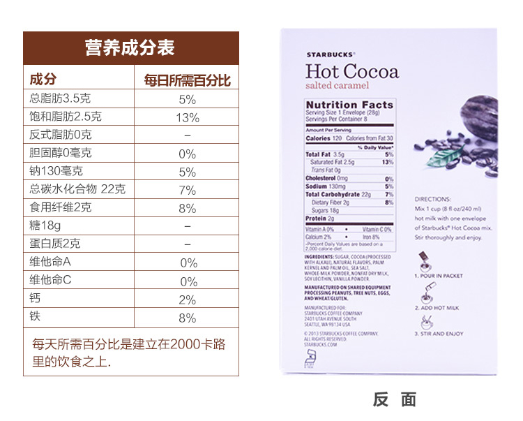 美国进口STARBUCKS星巴克热可可粉 226g 盒装 香草布丁味