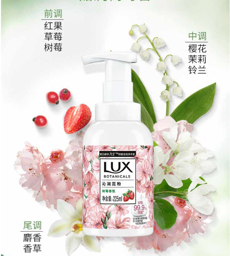 力士(LUX) 奢宠氨基酸泡泡 抑菌洗手液 沁润蕊粉 植萃树莓香225ml*2两支装