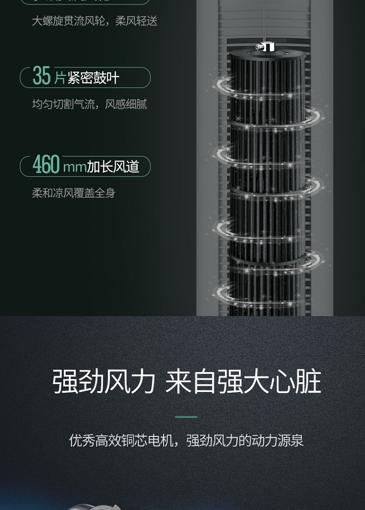 海尔 塔扇电风扇无叶风扇 落地扇 办公室卧室立式电扇  机械款塔扇FZJ0901